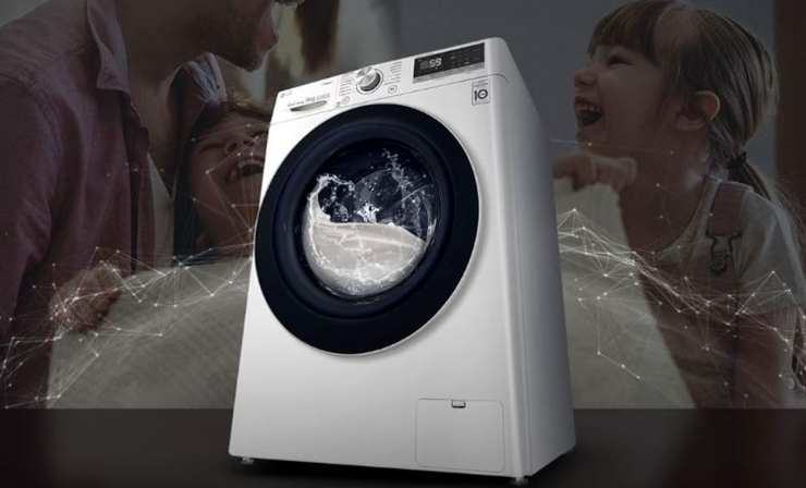 una lavatrice con uno sfondo grafico