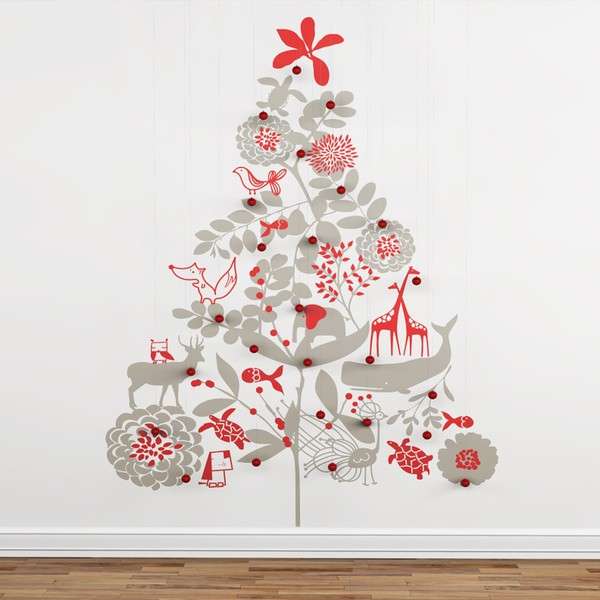 Albero di Natale da parete, disegnato grigio e rosso
