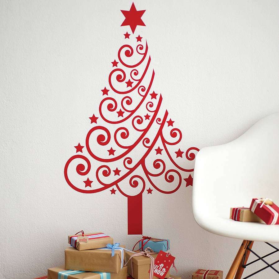 Albero di Natale da parete, stickers rosso