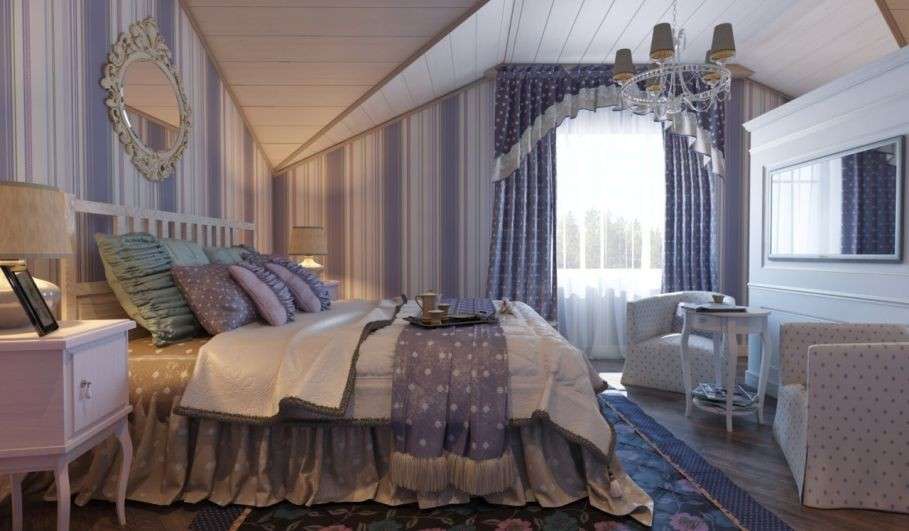 Camera da letto con tessuti provenzali