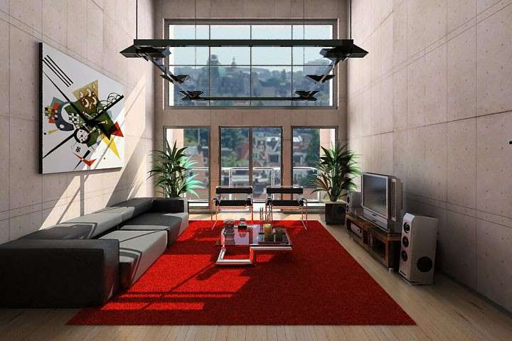 Casa moderna con tappeto rosso 