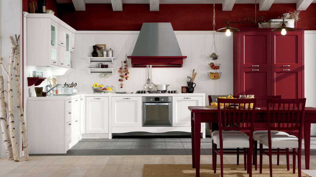 Cucina classica rossa e bianca