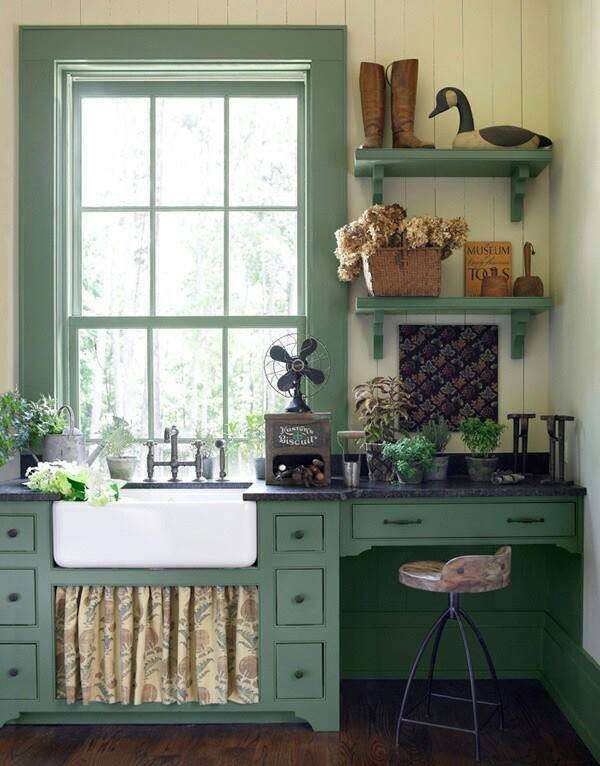 Cucina shabby verde