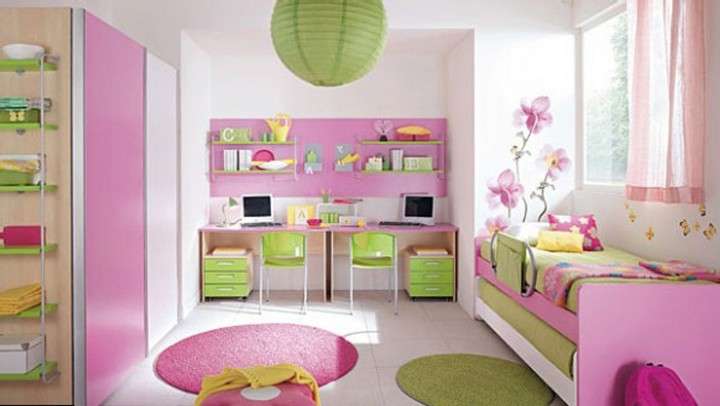 Decorazione pareti cameretta, rosa e bianco