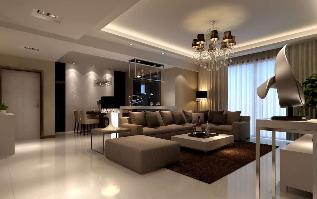 Divano beige, soffitti e pavimento bianco