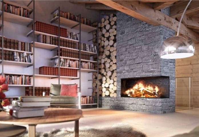 Salotto chalet con grande libreria