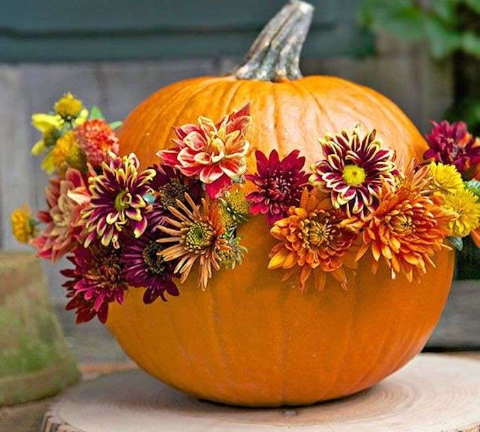 Zucca decorata con fiori