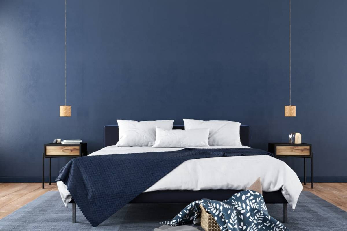 camera da letto di colore blu 