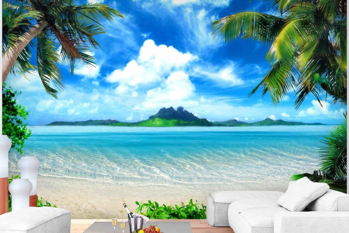 carta da parati 3d paesaggi amazon spiaggia e palme