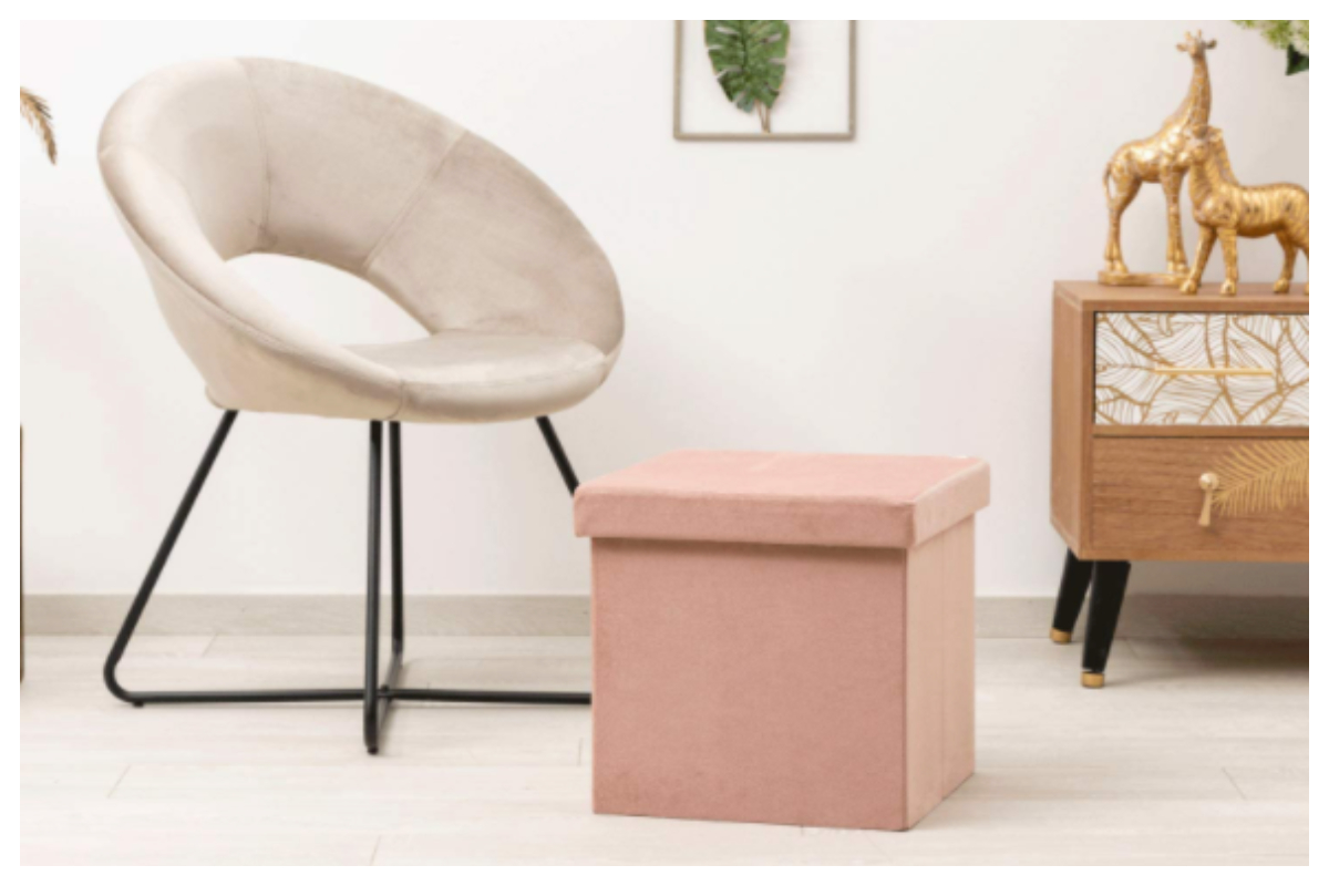 Pouf Rotondo Con Contenitore In Bouclé Bianco – Poggiapiedi Imbottito Per Soggiorno