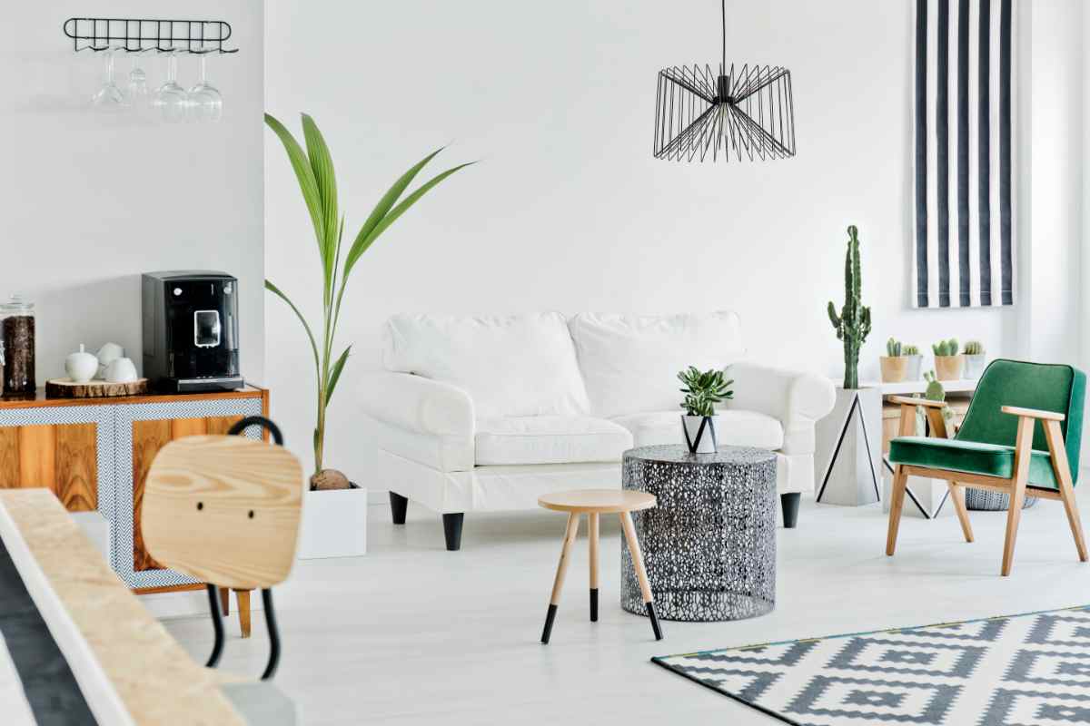 ambiente living della casa arredata in stile nordico