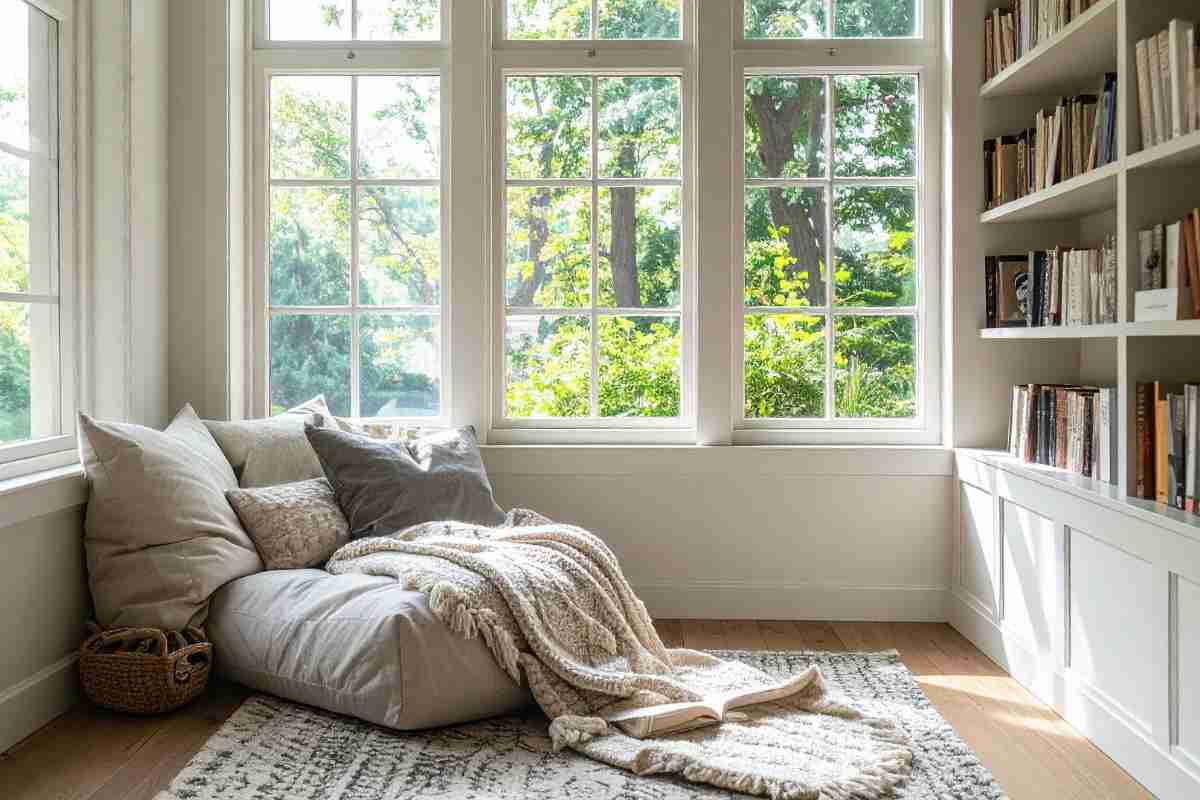 Angolo lettura in casa con poltrona materasso