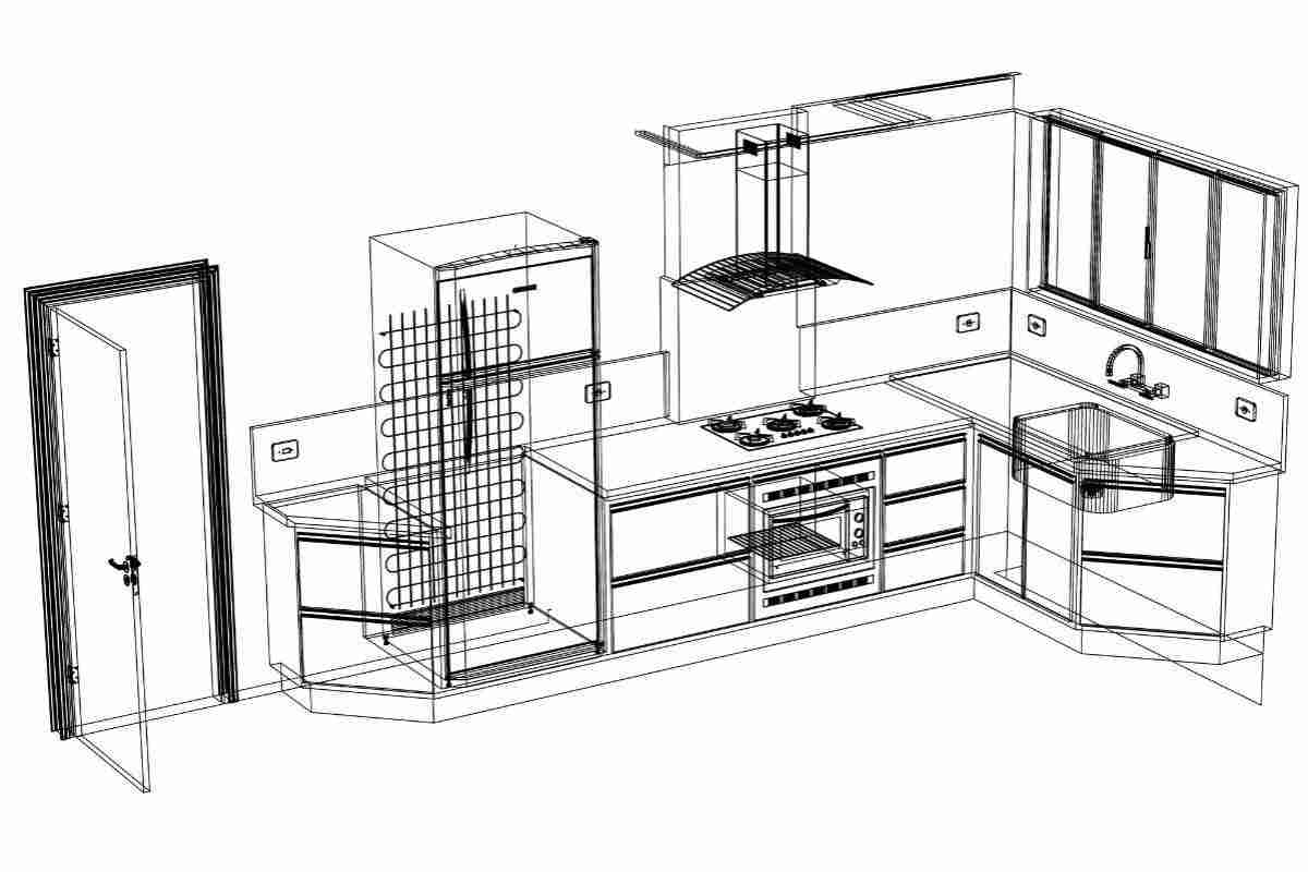 Progetto di una cucina con disegno cad