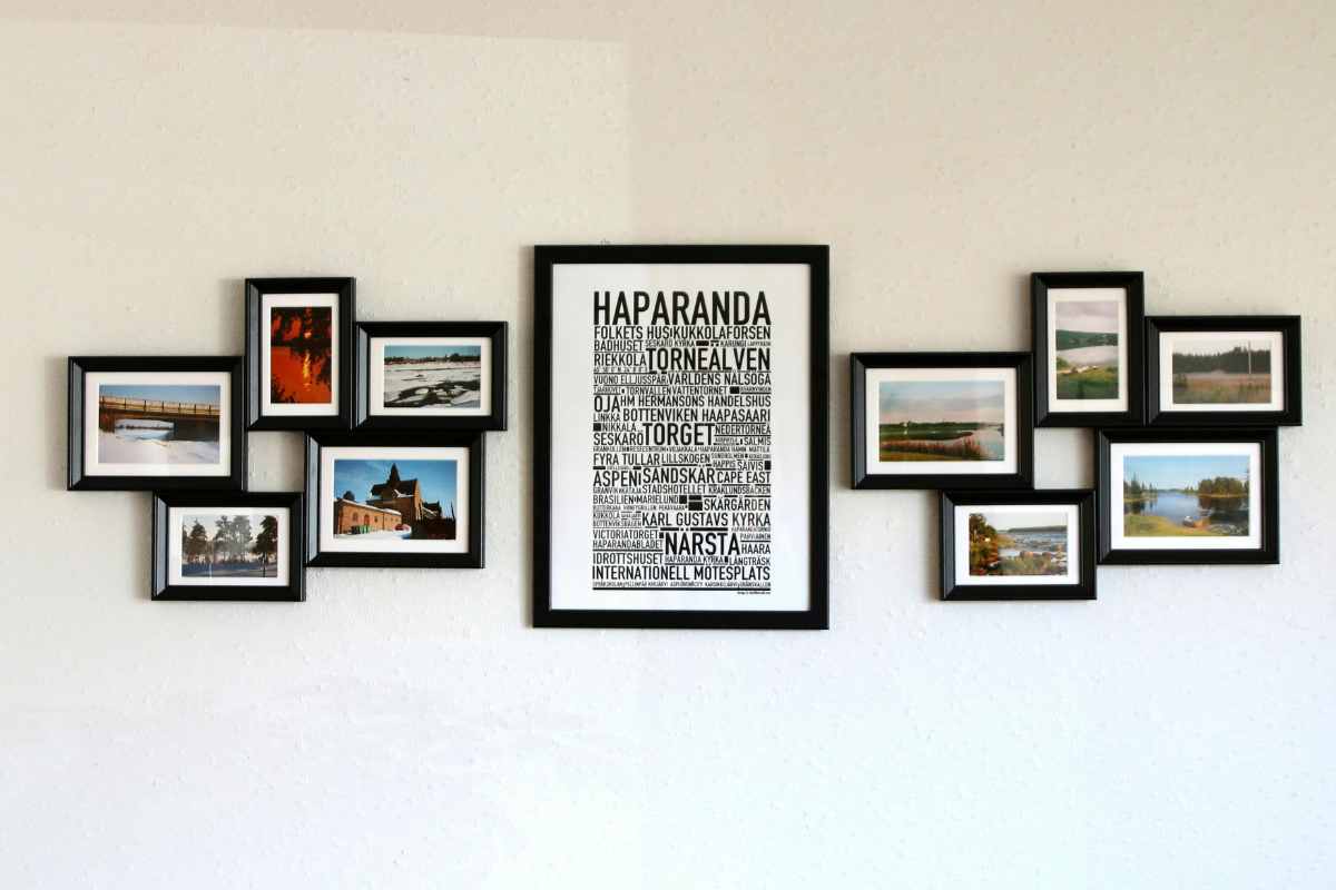 Esempio di come decorare le pareti con fotografie mettendole in cornici