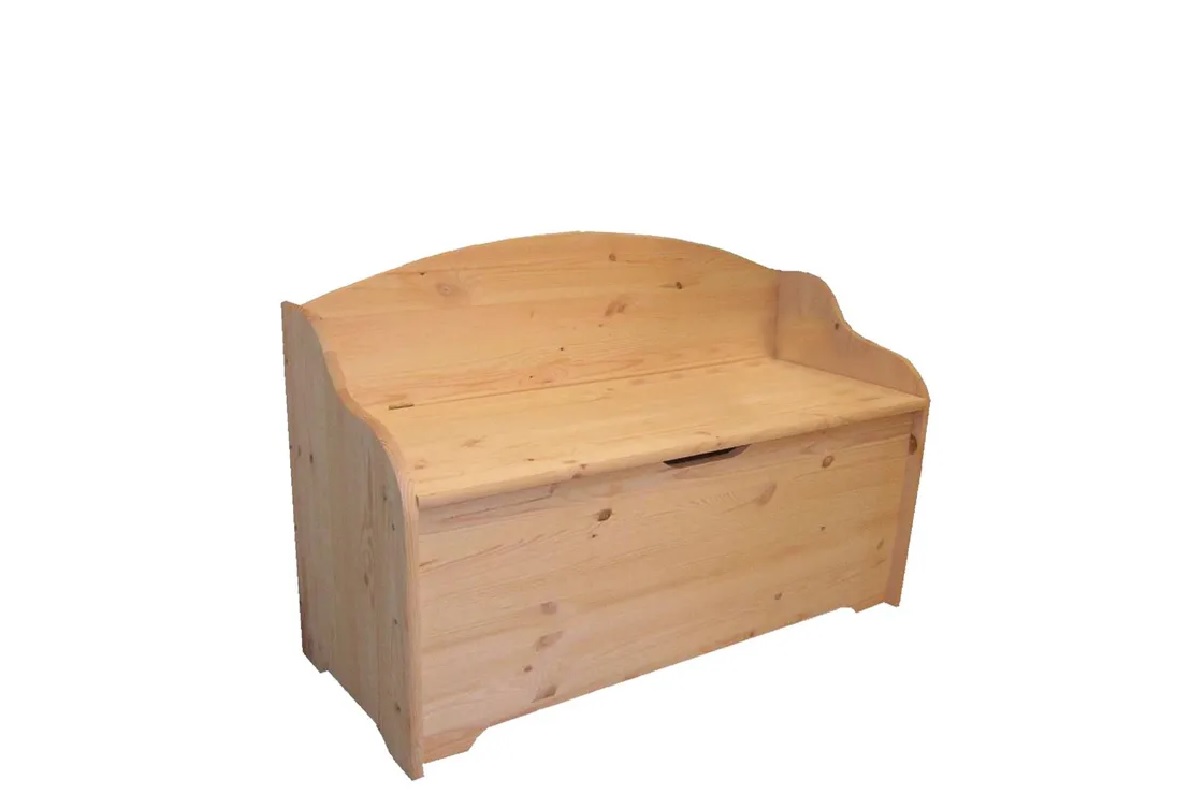 cassapanca in legno con schienale e contenitore