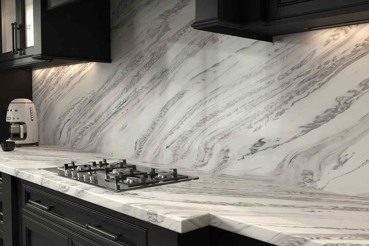 angolo cottura con piano e paraschizzi in corian