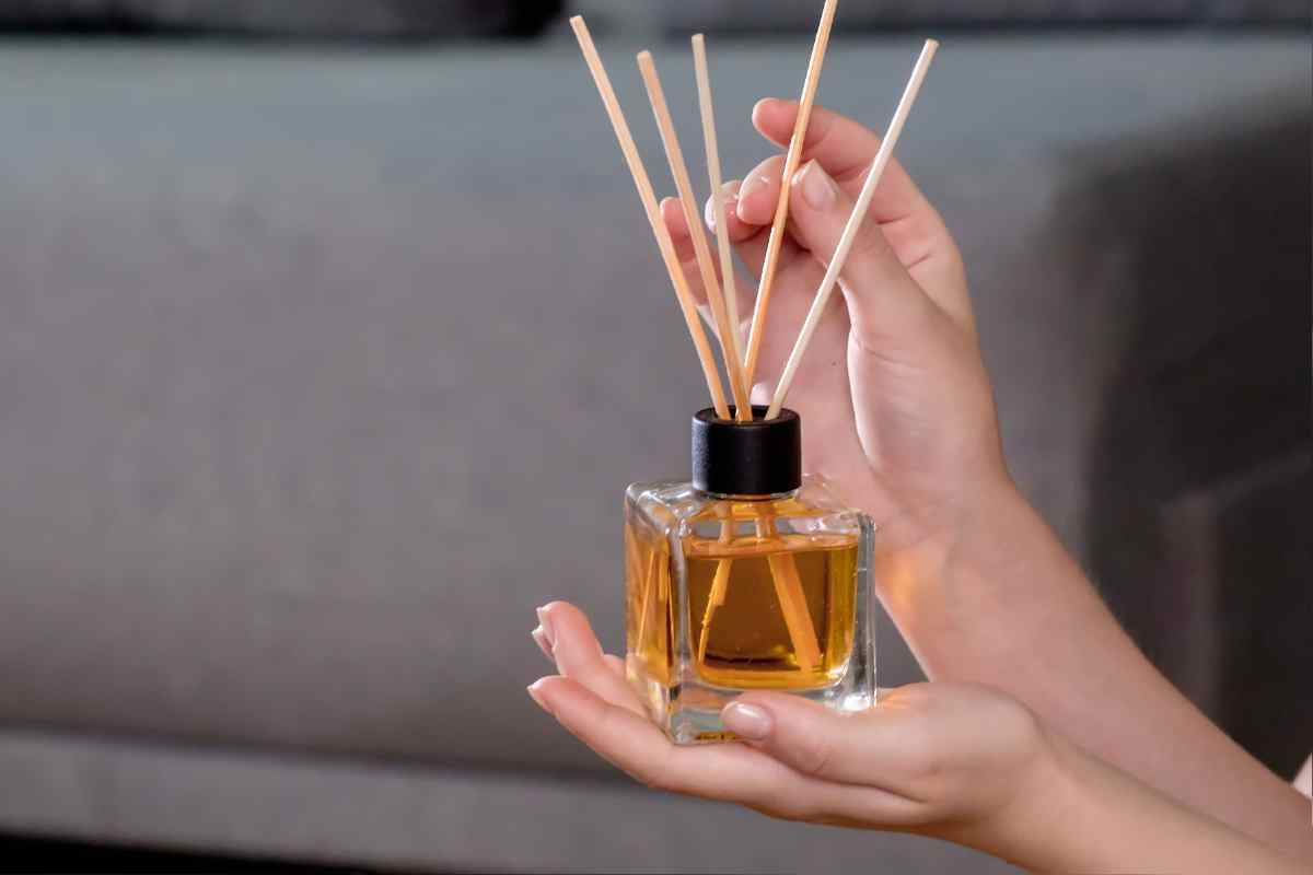 donna tiene in mano un profumatore d'ambiente a bastoncini