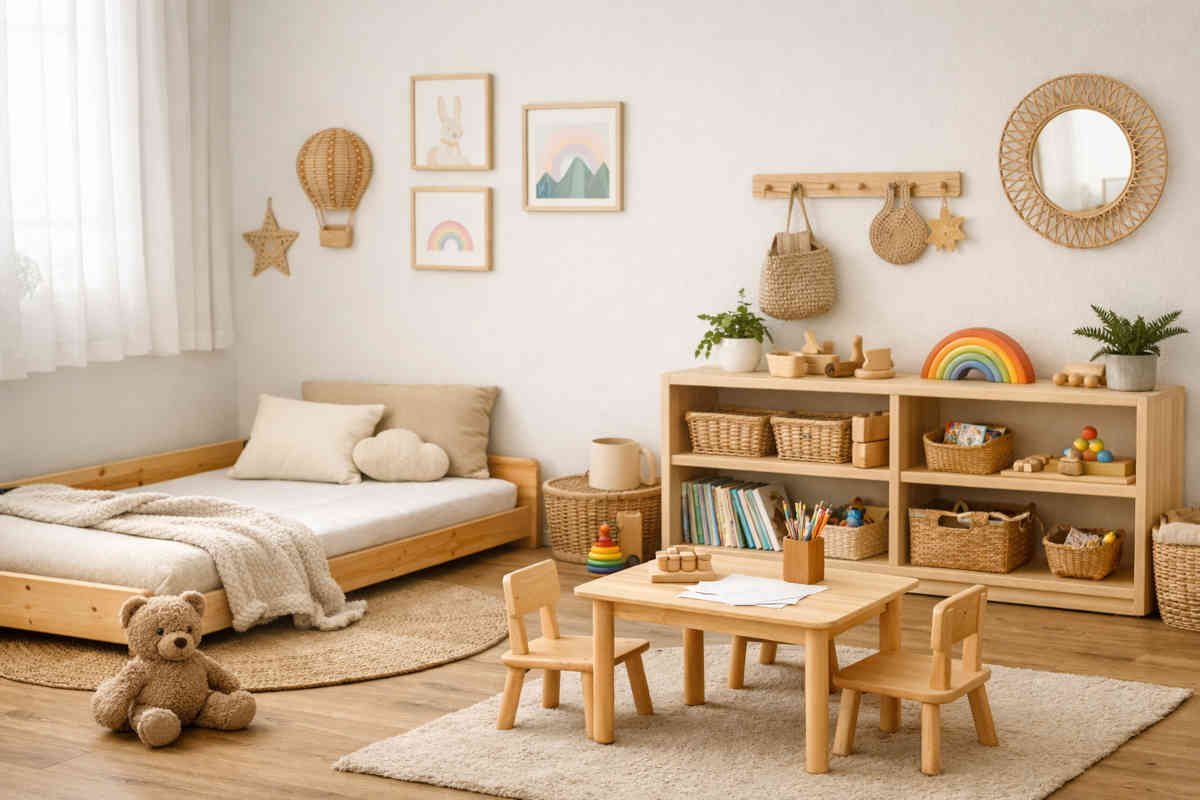 Cameretta bambino in stile Montessori in legno