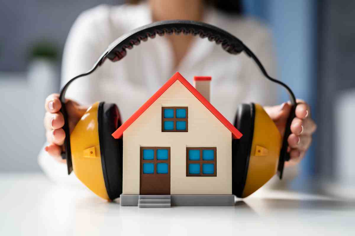 casa con cuffie come simbolo dell'isolamento acustico