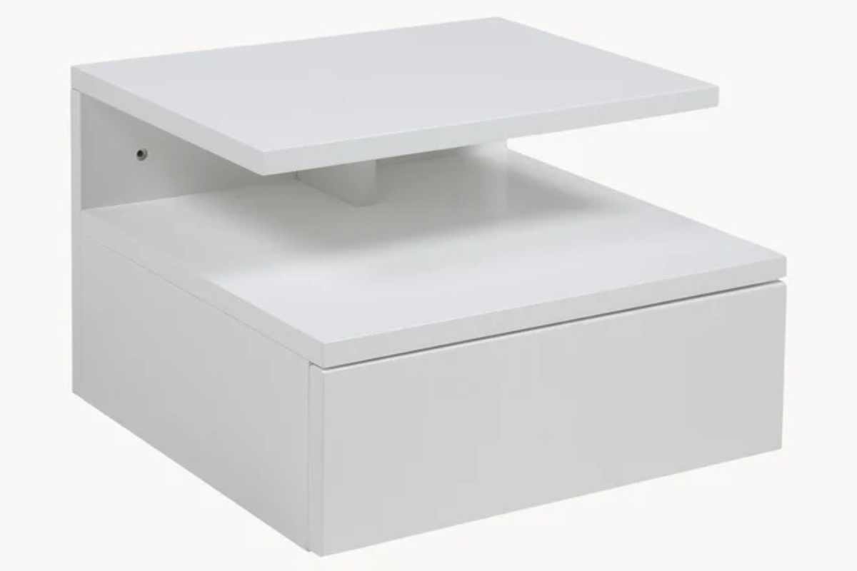 Comodino sospeso Ashlan Westwing di colore bianco con due piani di appoggio