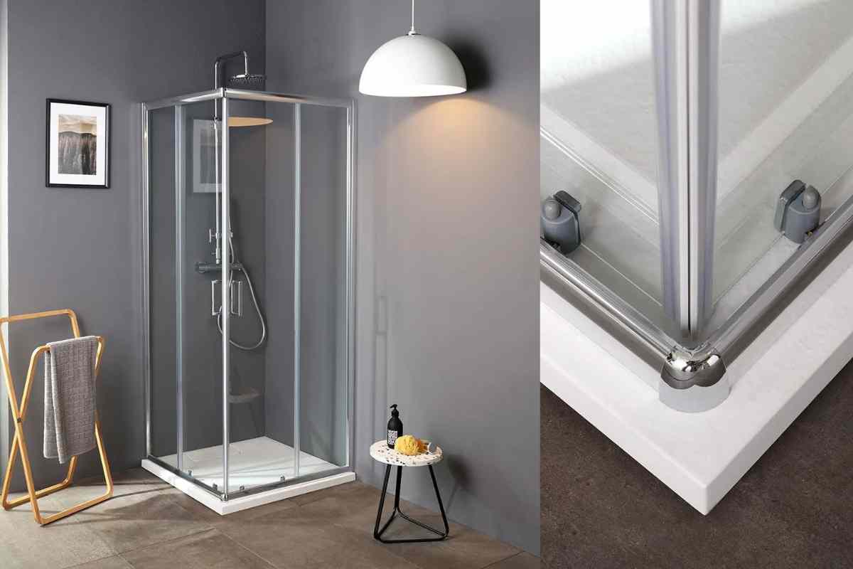 Box doccia KVStore e dettaglio del binario cromato