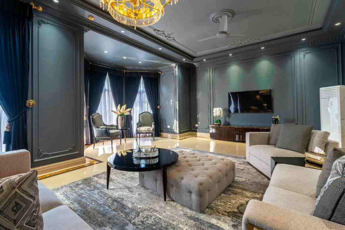 dettaglio del soggiorno arredato di una casa nuova elegante