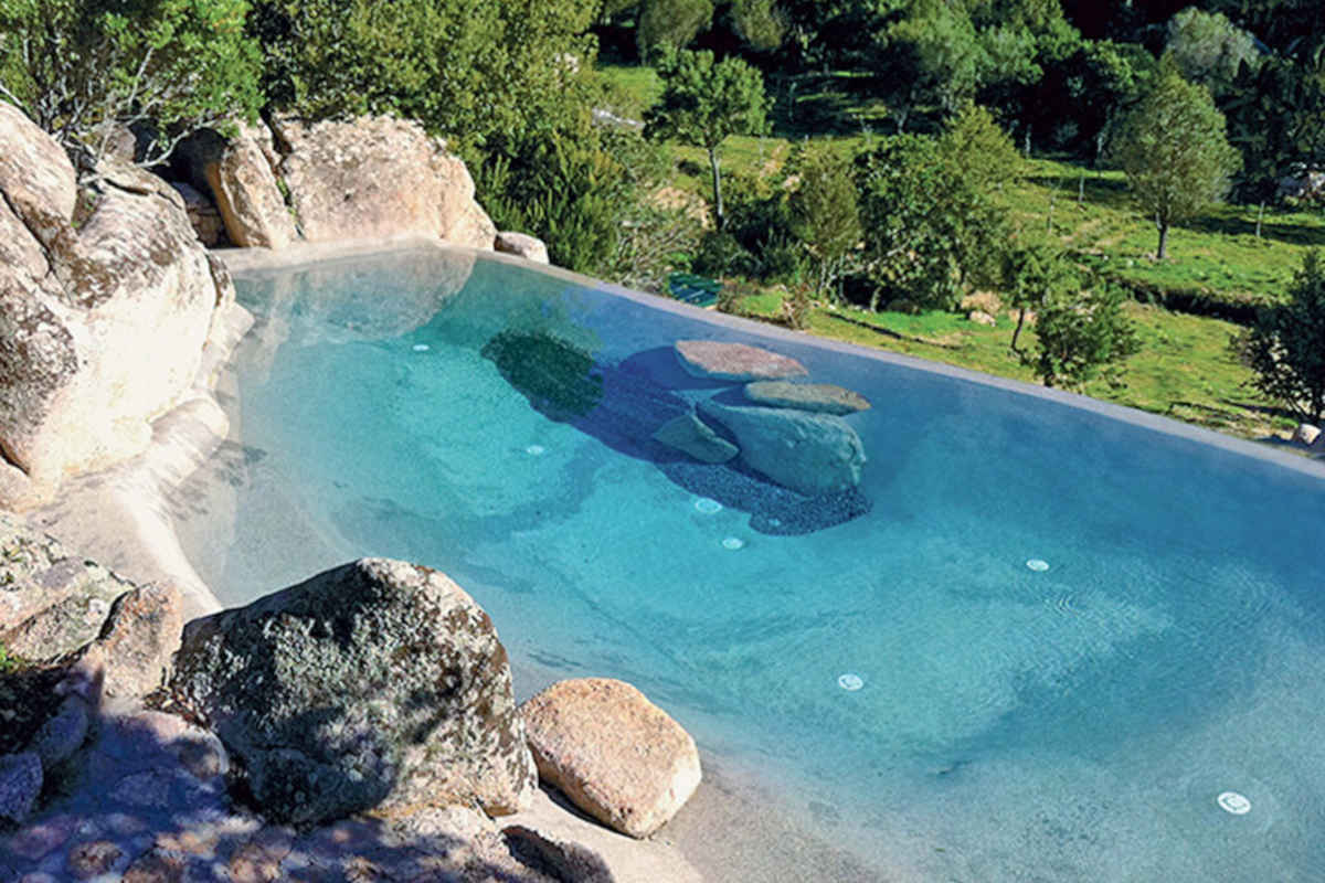 piscina naturale a sfioro in giardino