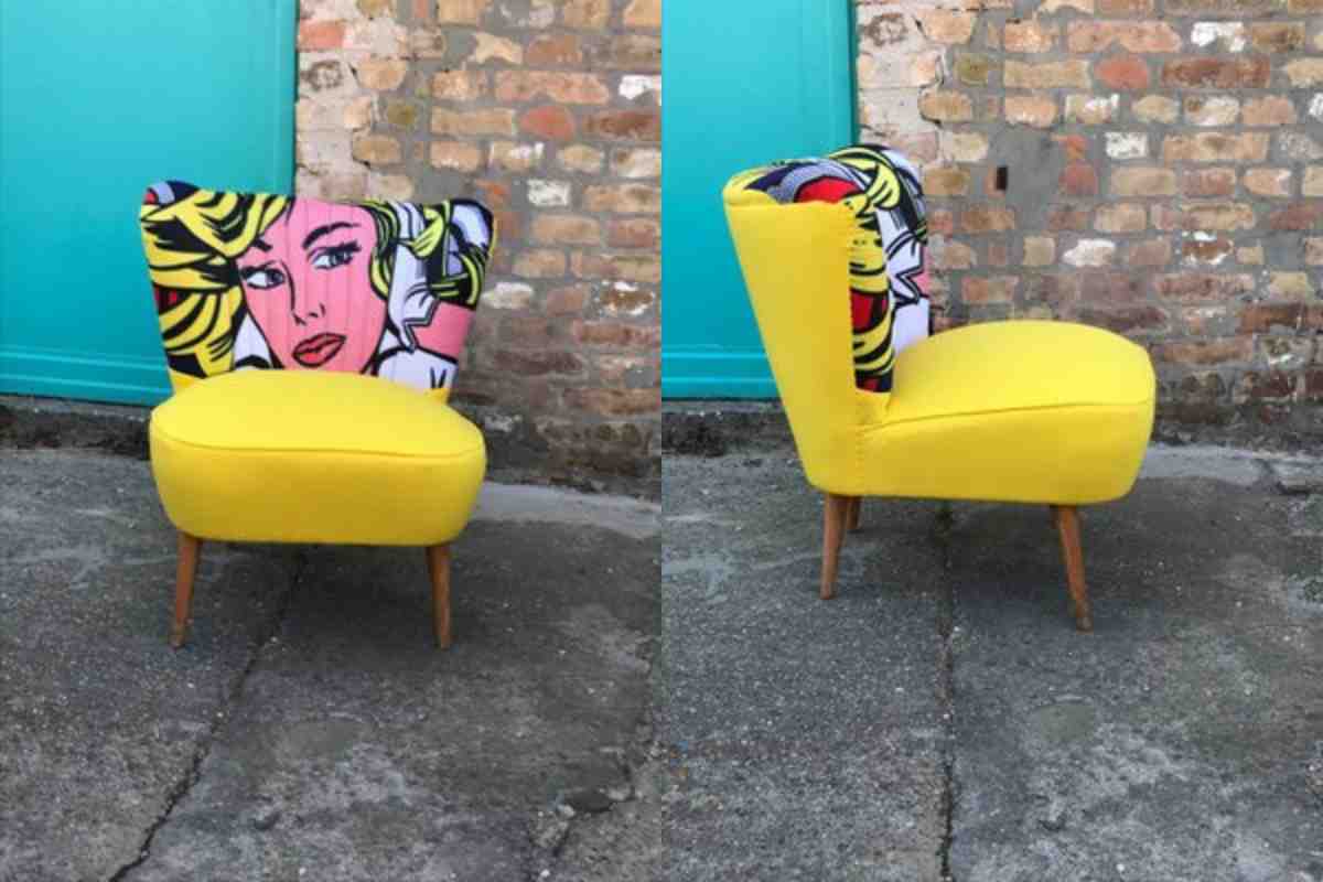 Club Chair Pop Art Pamono con stampa del volto di Marilyn Monroe