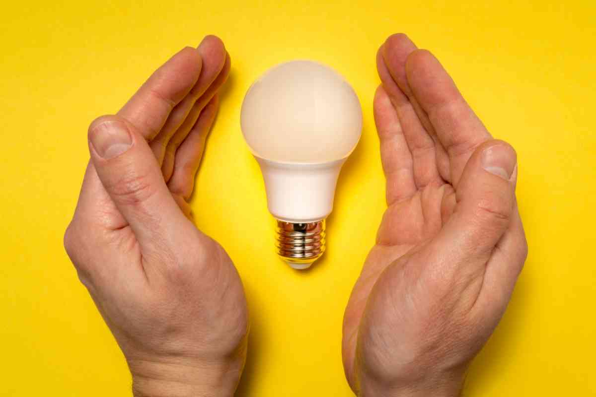 mani intorno a una lampadina LED 