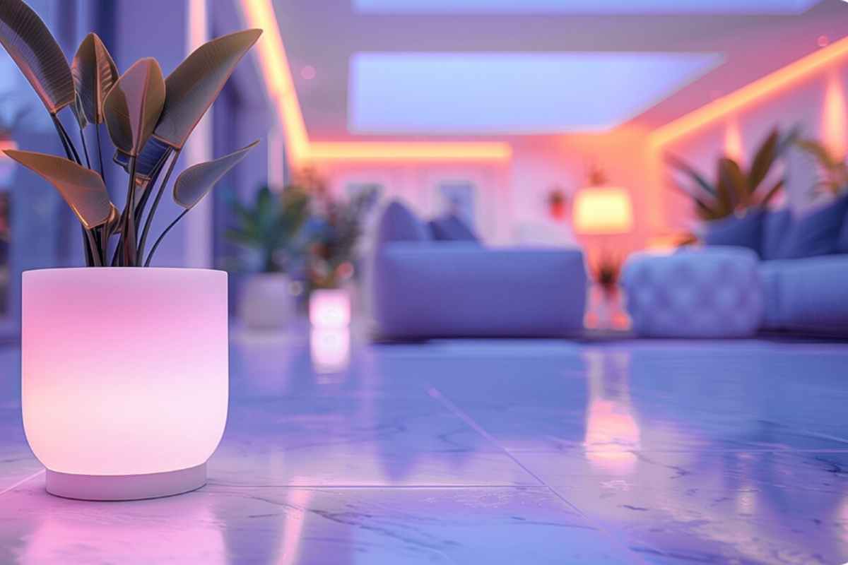 Vaso luminoso sul terrazzo illuminato con led