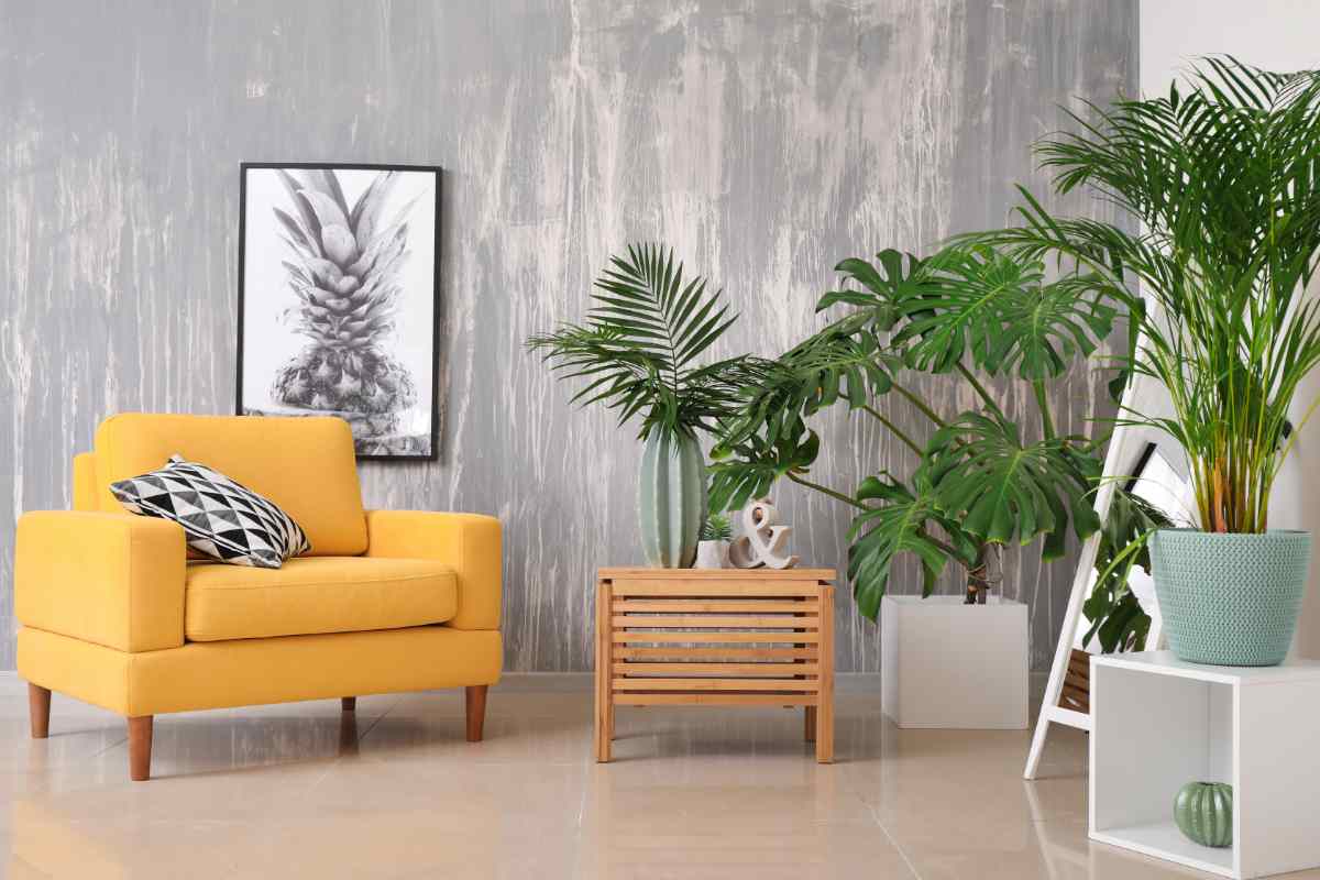 soggiorno con piante stile jungle