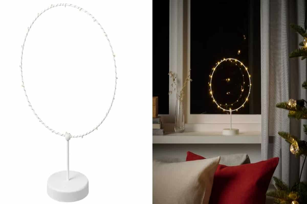 lampada da tavolo come decorazione natalizia a forma di cerchio, da poggiare come in foto al balcone 