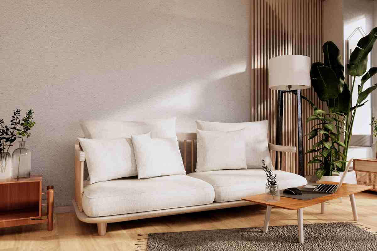 soggiorno con arredi ecofriendly minimalisti