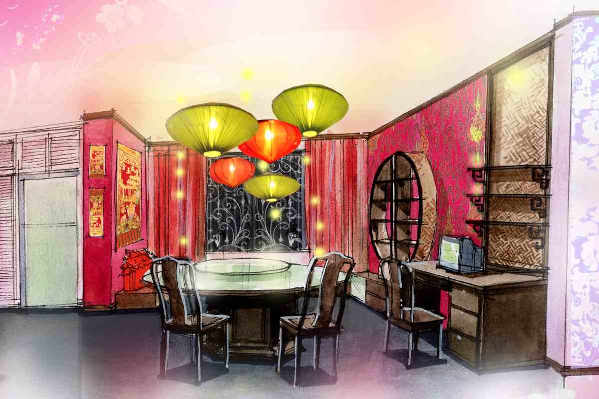 sketch di arredo casa stile cinese