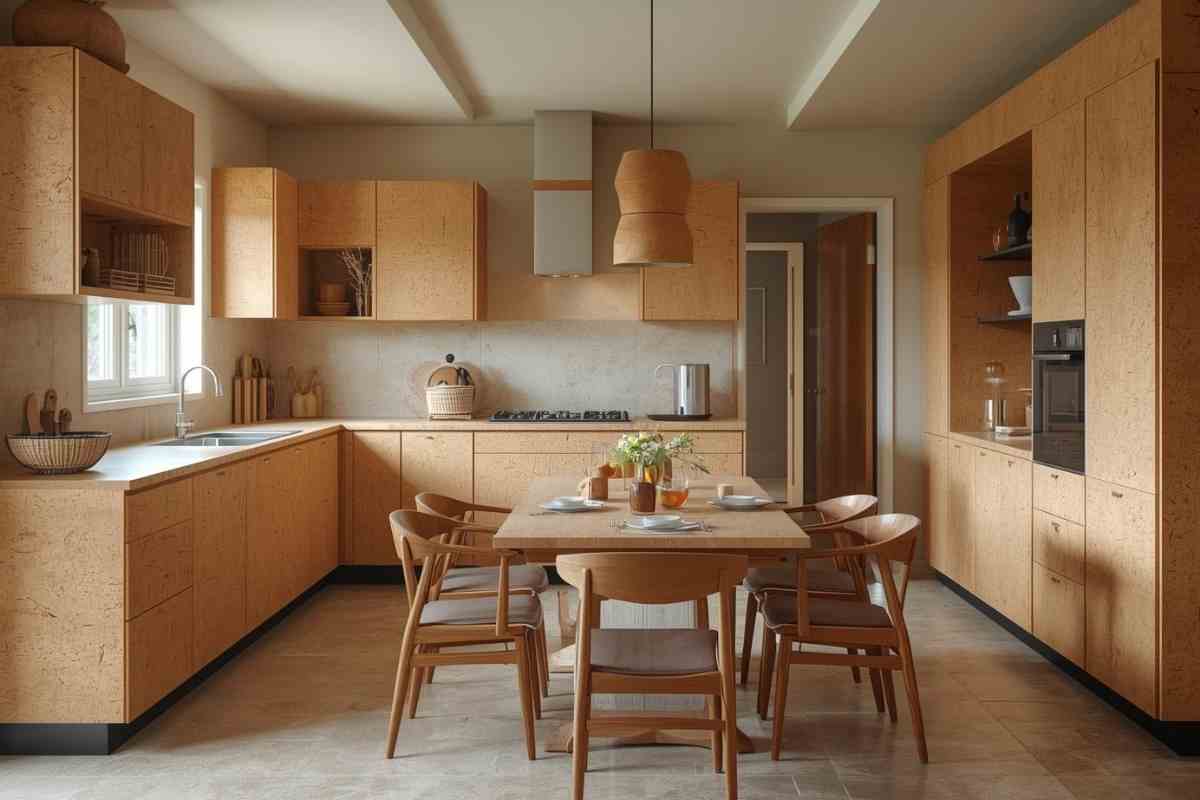 cucina arredata con mobili in sughero
