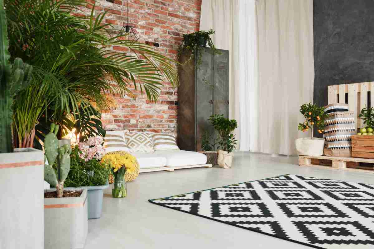 soggiorno con piante e decorazioni estive