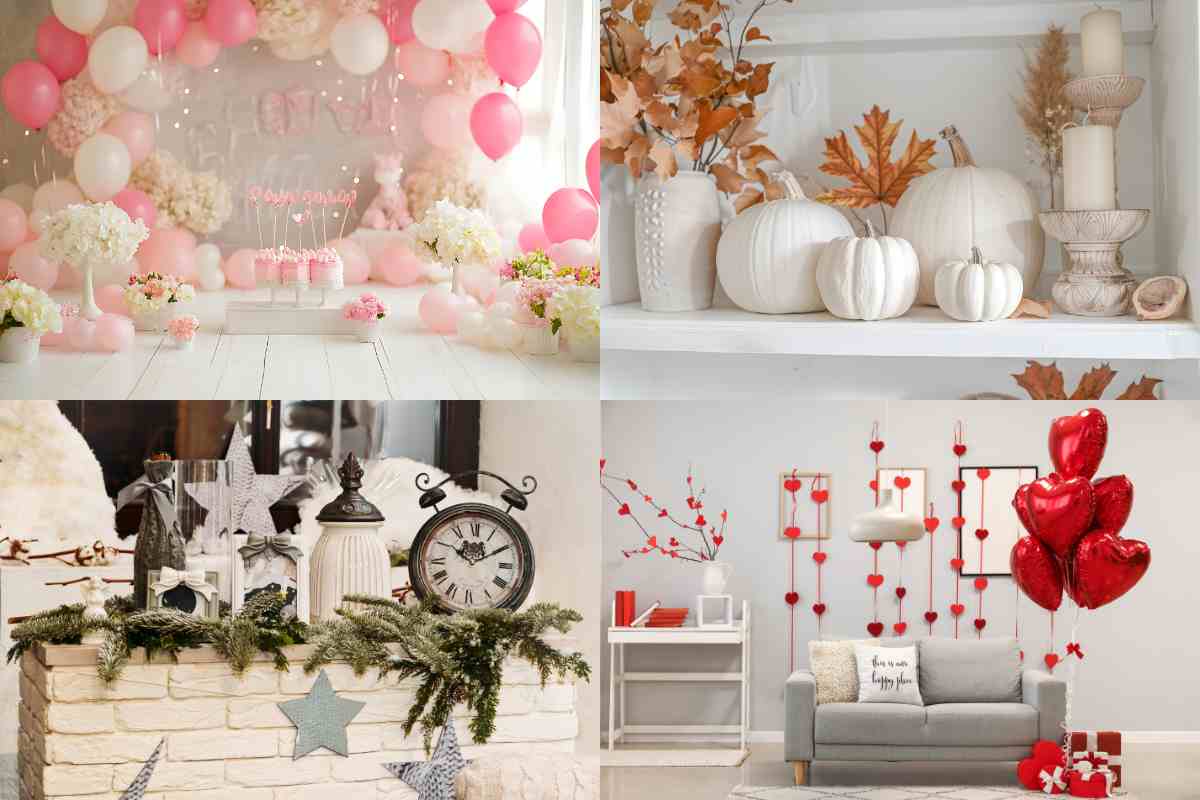 quattro foto con diverse decorazioni per la casa durante le feste