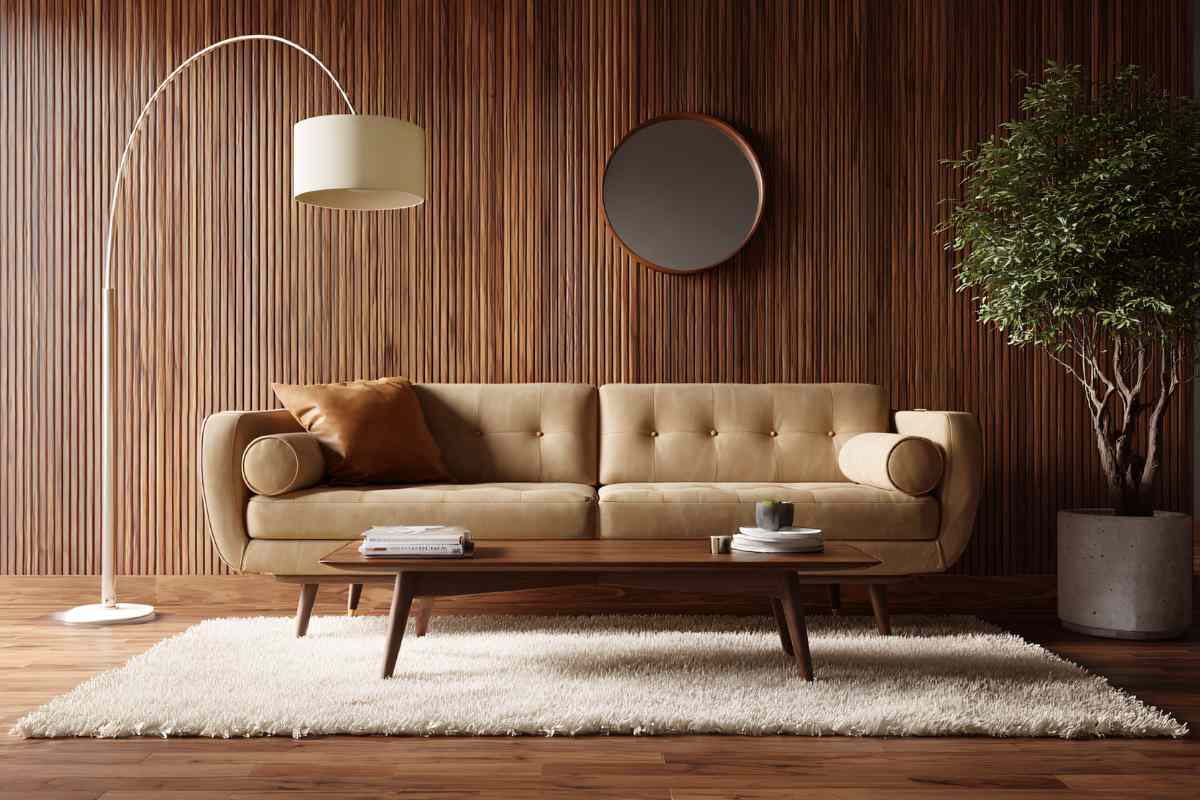 una foto di un soggiorno con tanti complementi di arredo in stile mid century