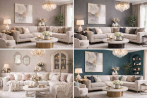 Collage di pareti di colore diverso per il soggiorno