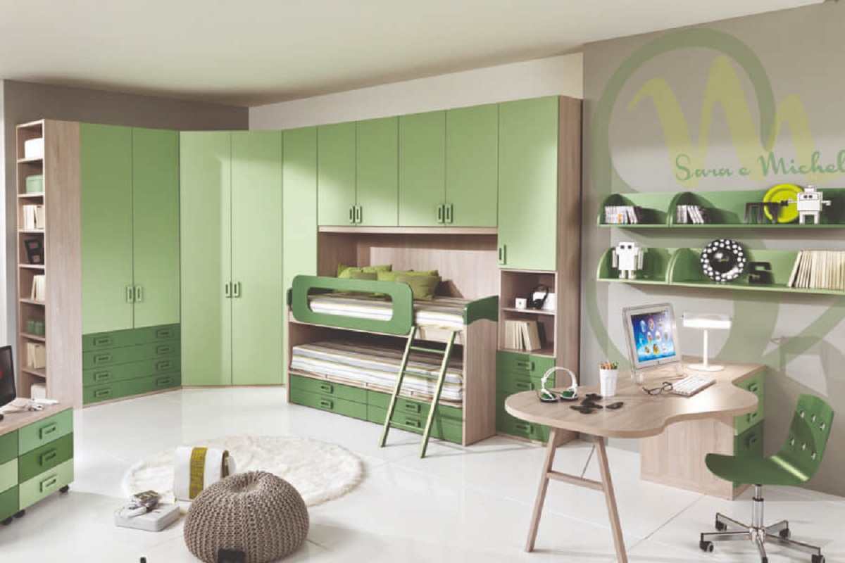 Camerette per bambini di colore verde tra le tendenze cameretta 2023