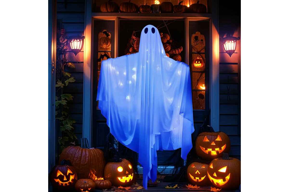 Decorazione Halloween da esterno fantasma illuminato con luci led blu