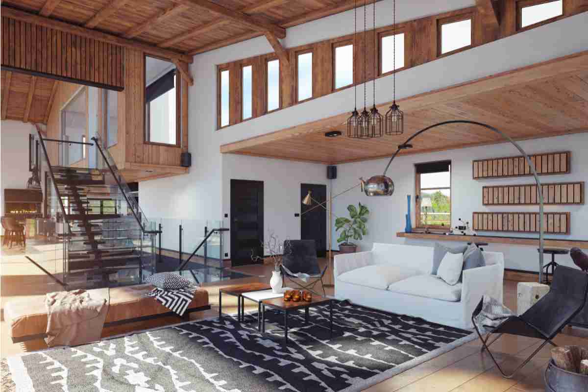 ambiente soggiorno nello chalet di montagna in stile moderno