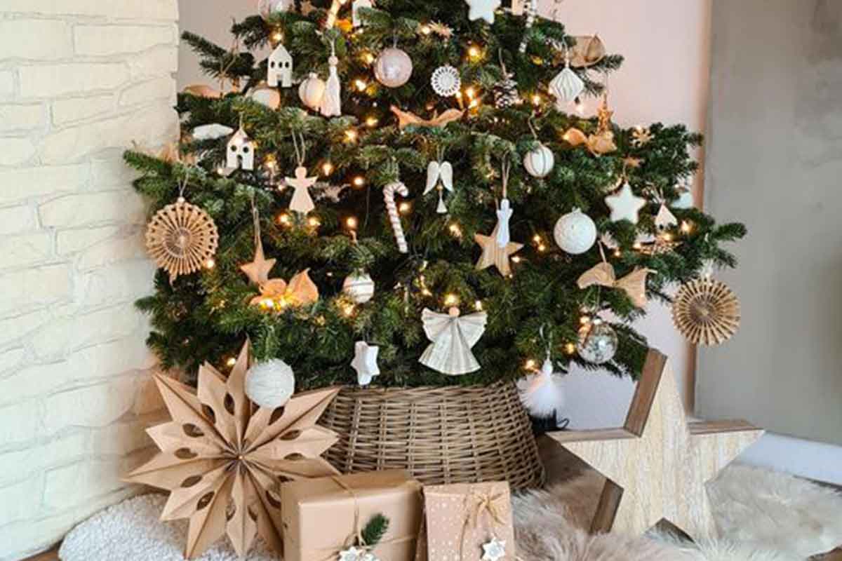 albero di natale con base cesto vimini