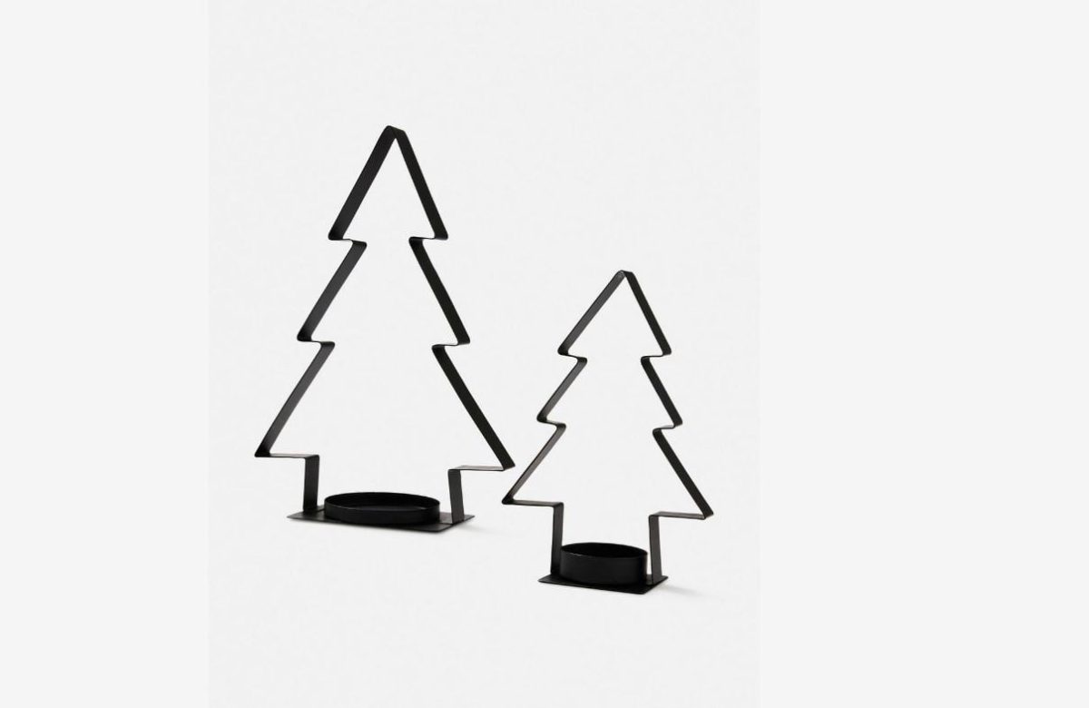 portacandele a forma di albero di natale di colore nero