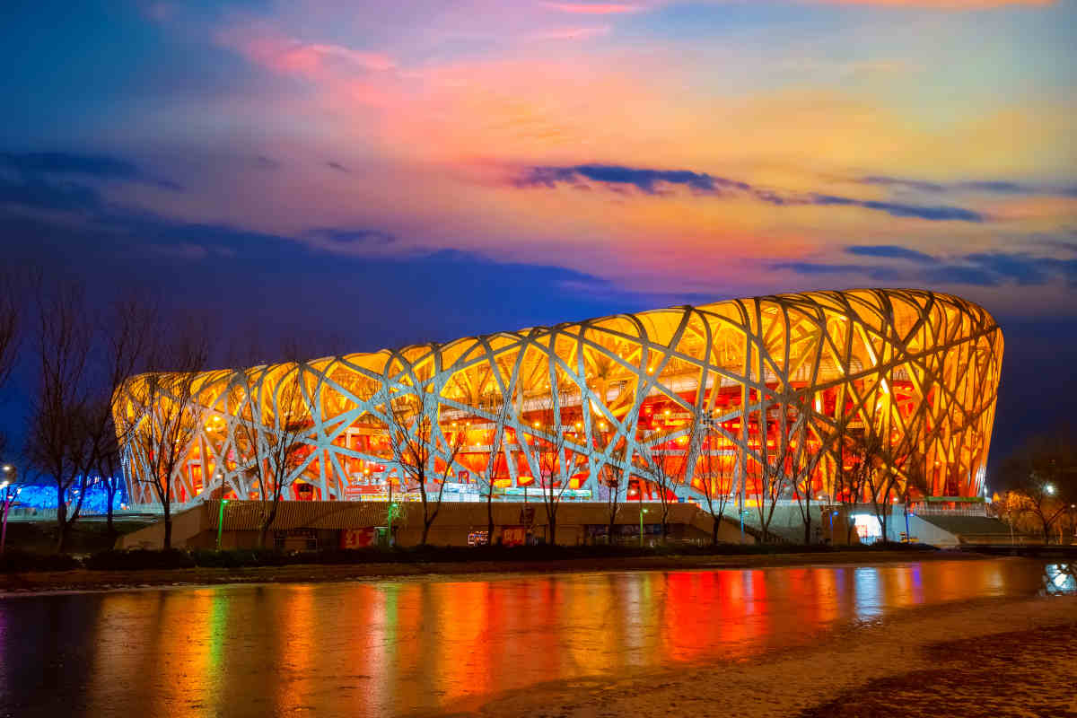 esterni al tramonto dello stadio nazionale di pechino