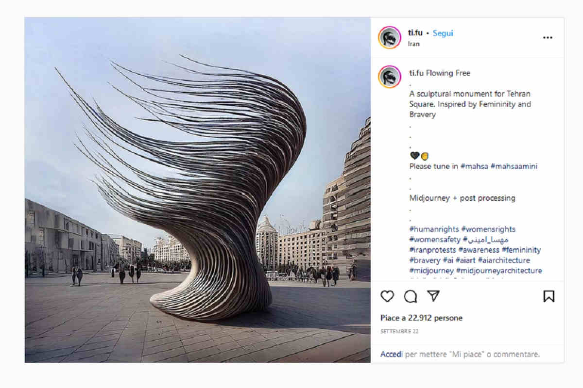 instagram di tim fu con la scultura per le donne in Iran