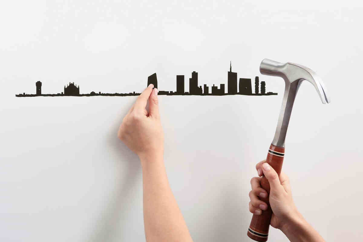 decorazione che raffigura lo skyline di Milano