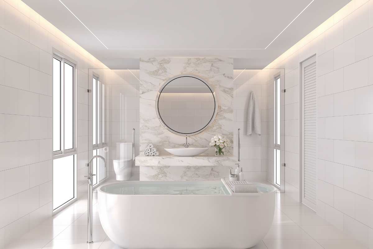 Bagno minimal in marmo bianco