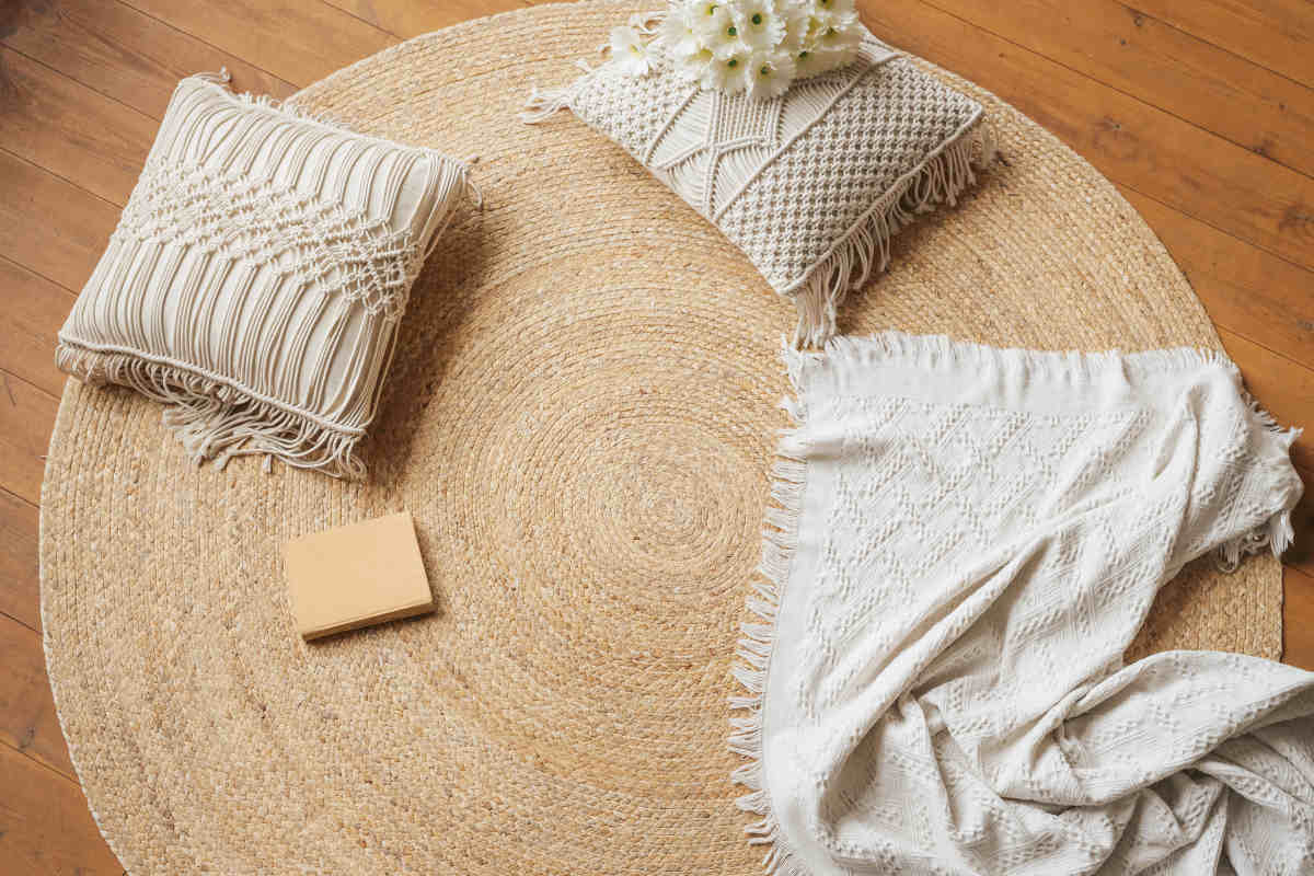 tappeto, cucini e coperte con tessuti di tendenza