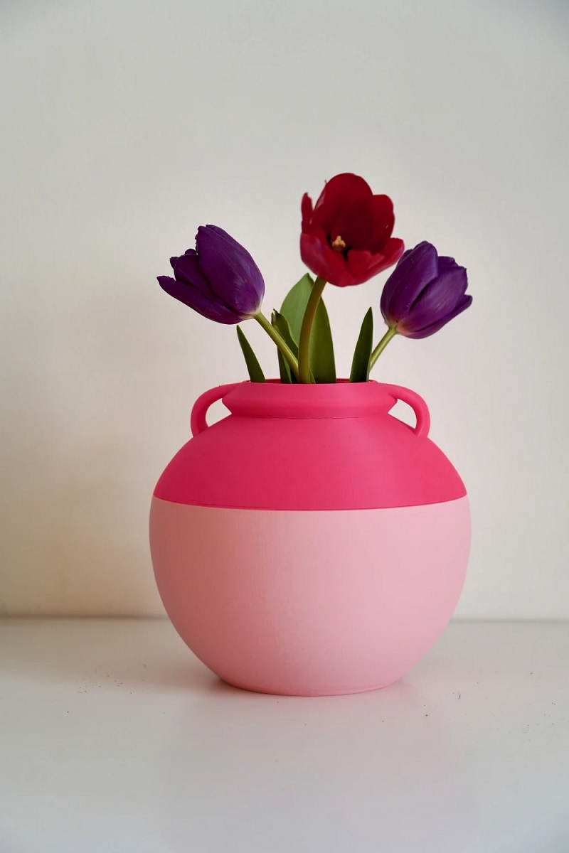 Vaso stampa 3d PLA rosa e rosa chiaro h20 cm